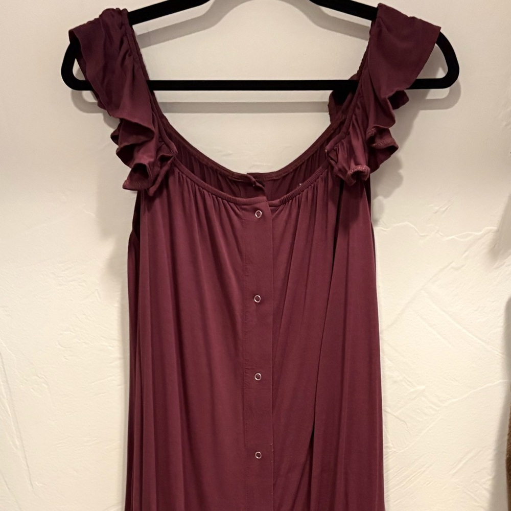 Kindred Bravely Burgundy Ruffle Shoulder Nursing Robe